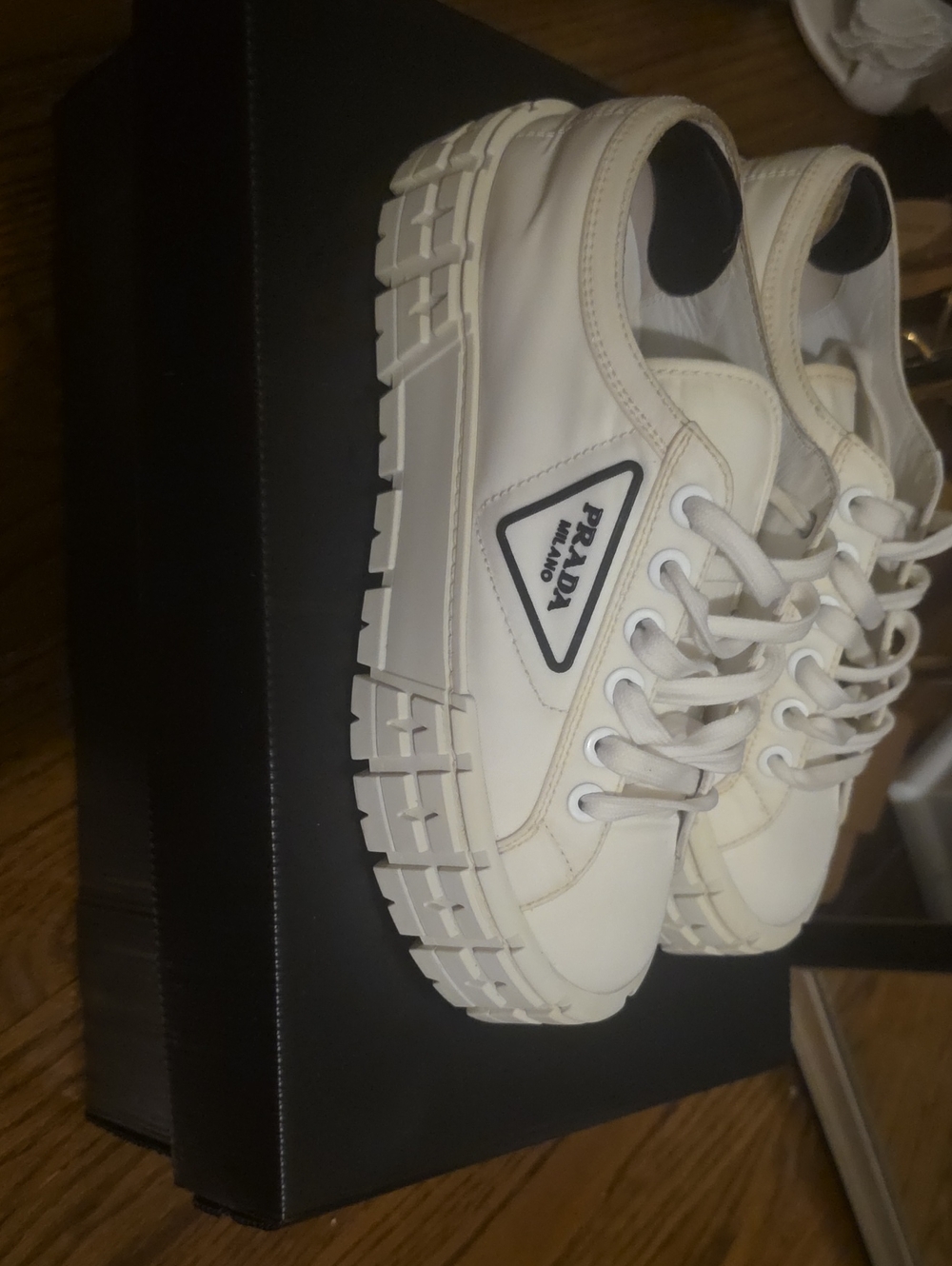 Prada Off-White Leather Chunky Lug-Sole Sneakers